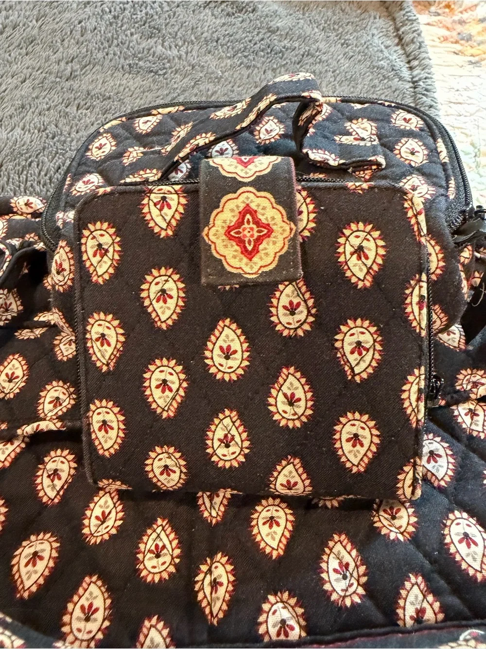 Quilted Black Paisley Tote Set - Travel Bag with Accessories